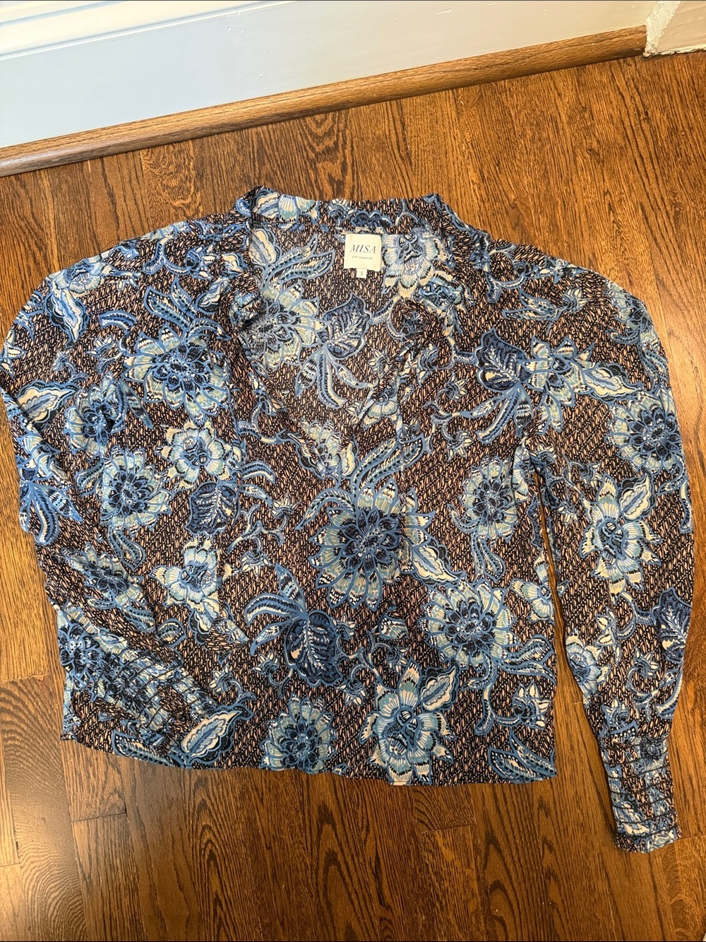 Misa Los Angeles Blue and Brown Floral Blouse